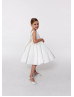 Ivory Satin V Back Flower Girl Dress Christening Dress